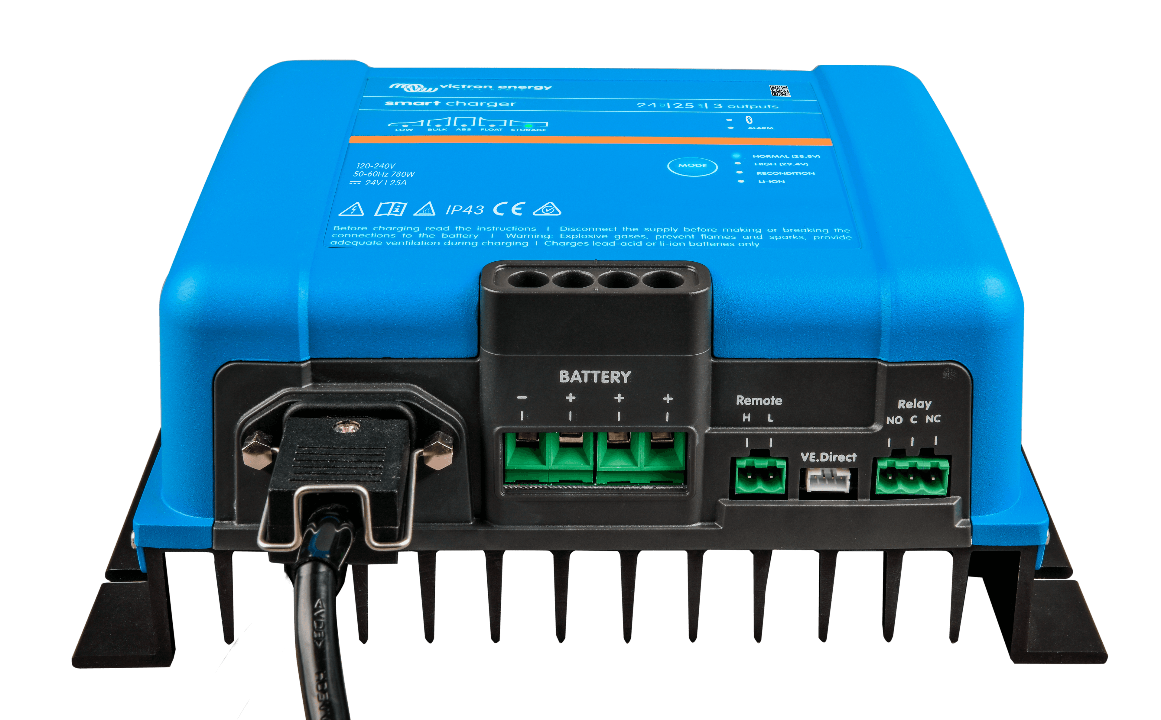 Smart IP43 Charger 24V 25A 3 outputs (front-angle) thumbnail